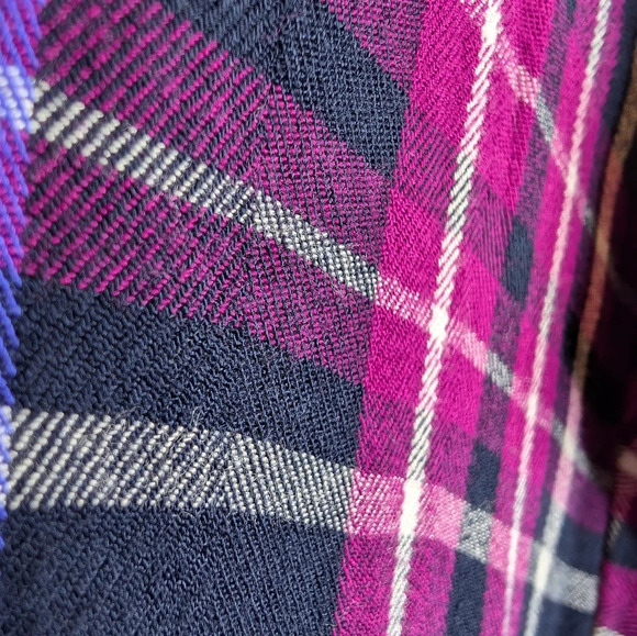 Chico's Purple Navy Ruffled Plaid Button Down Blouse Size 2 - Large Womens - Picture 10 of 11